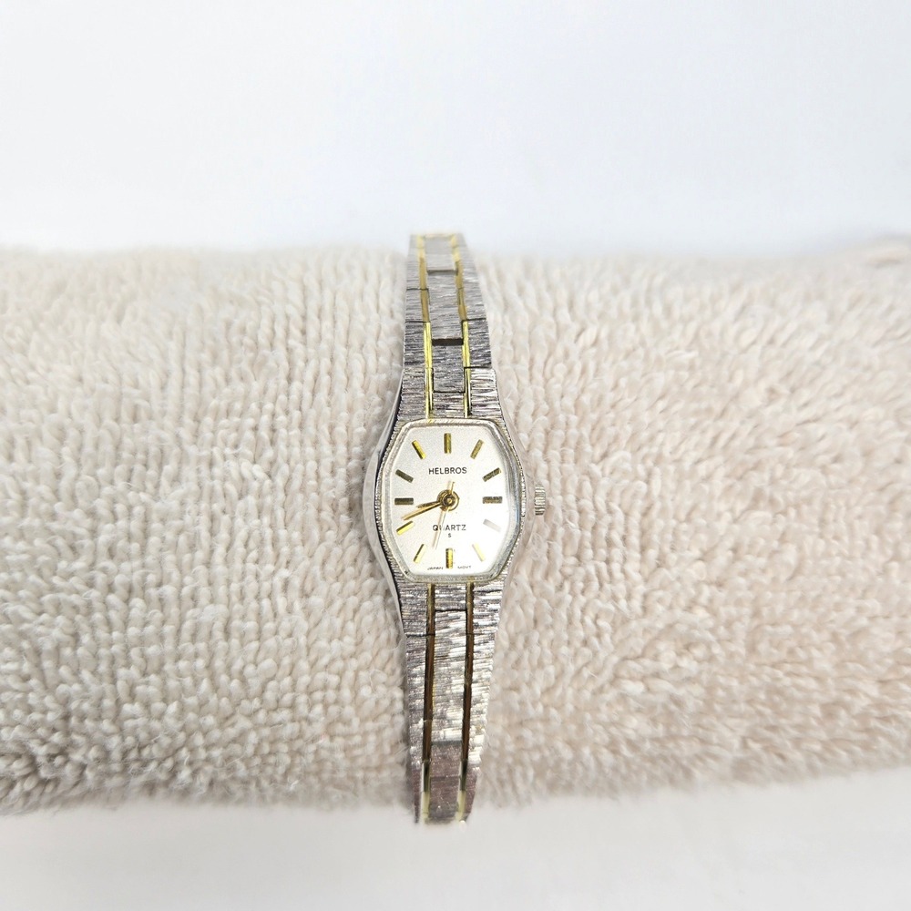 Helbros Vintage Two Tone Quartz Tonneau Watch 6.5" link Bracelet V238 24783 - Picture 6 of 14